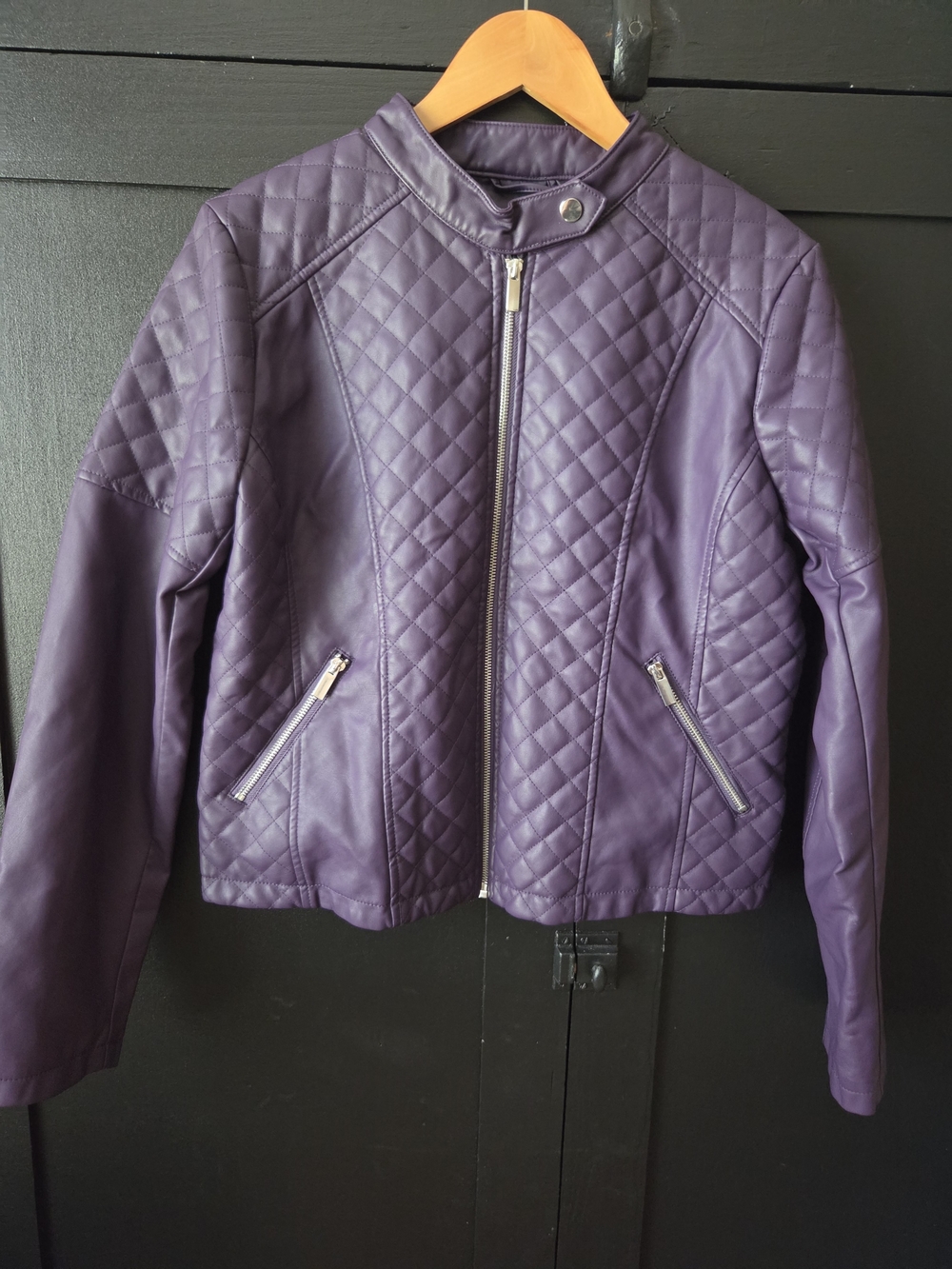 Women's New York & Company Quilted Purple Faux Leather Jacket ~ Size Large